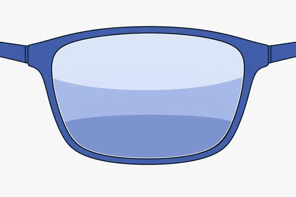 Glasögonglas med tre mjuka zoner för långt, mellan och nära avstånd