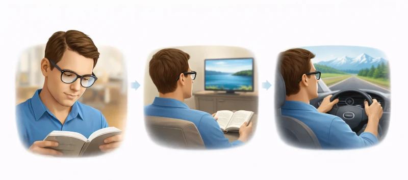 viktigt att öva upp förmågan att se med multifokala glasögonen