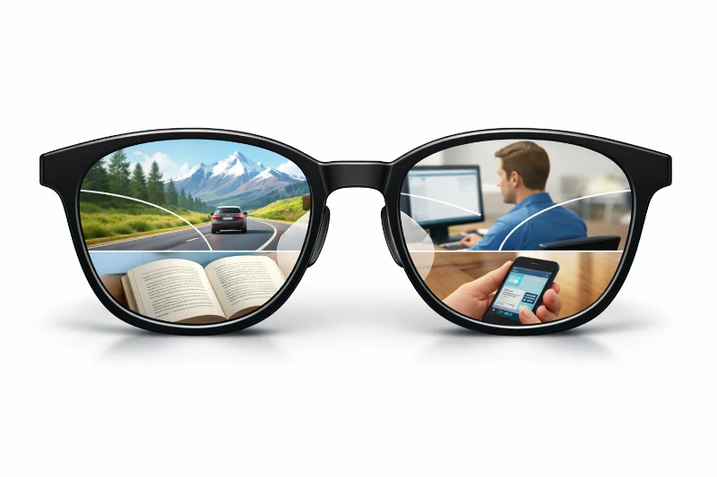 multifokala glasögon som ger bra syn på flera avstånd